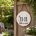 Circular rustic metal sign with dandelion 11:11 make a wish design
