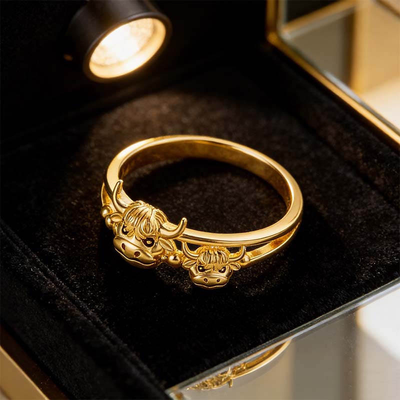 🔥LAST DAY 49% OFF 💕 ✨ Handcrafted Highland Cow Adjustable Ring