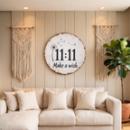 Circular rustic metal sign with dandelion 11:11 make a wish design