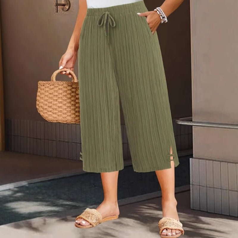 👖60% OFF NOW!🌿Ribbed Wide-Leg Capri Pants – Elastic Waist, Comfortable Fit & Perfect for Daily Wear ✨