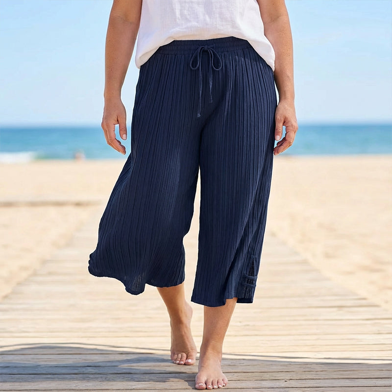 👖60% OFF NOW!🌿Ribbed Wide-Leg Capri Pants – Elastic Waist, Comfortable Fit & Perfect for Daily Wear ✨